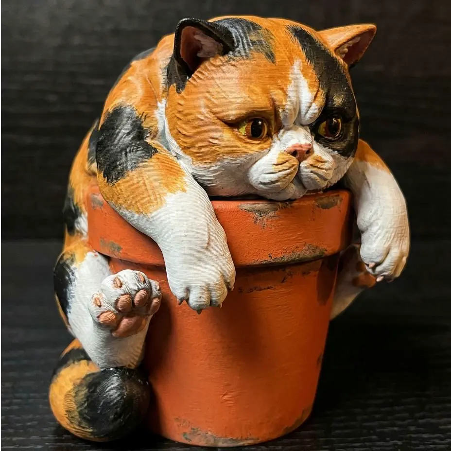 Fat Cat Planter Statue | Cute Chunky Cat Figurine
