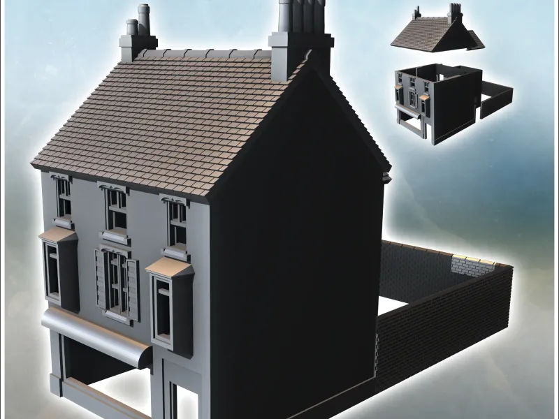 House with a ground-floor shop, double bay windows on the up