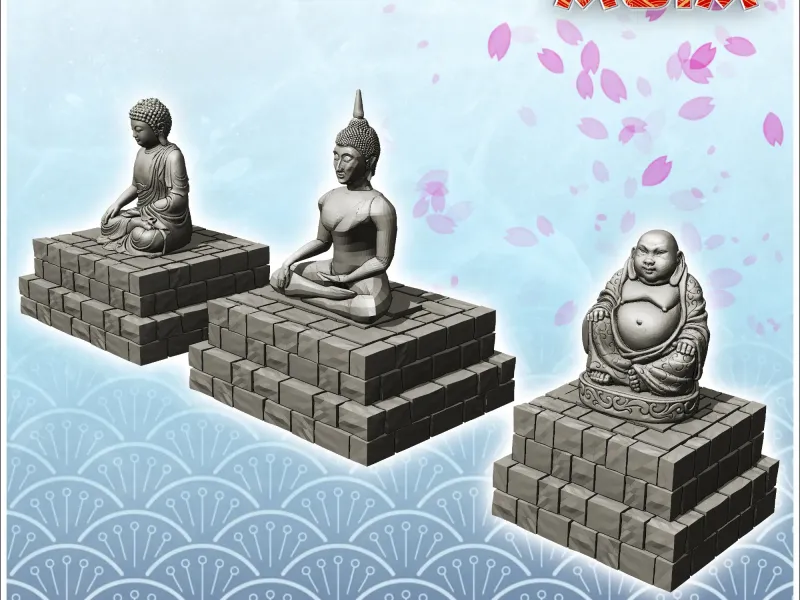 Set of three Asian Buddhist statues (5) - miniatures warhamm