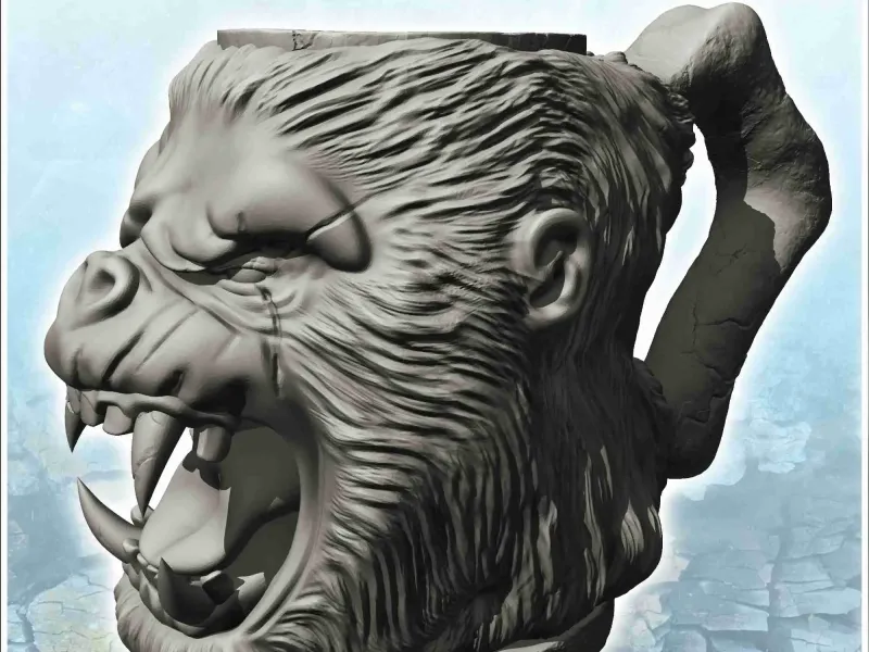 Monkey open mouth dice mug with scars (33) - beer can holder