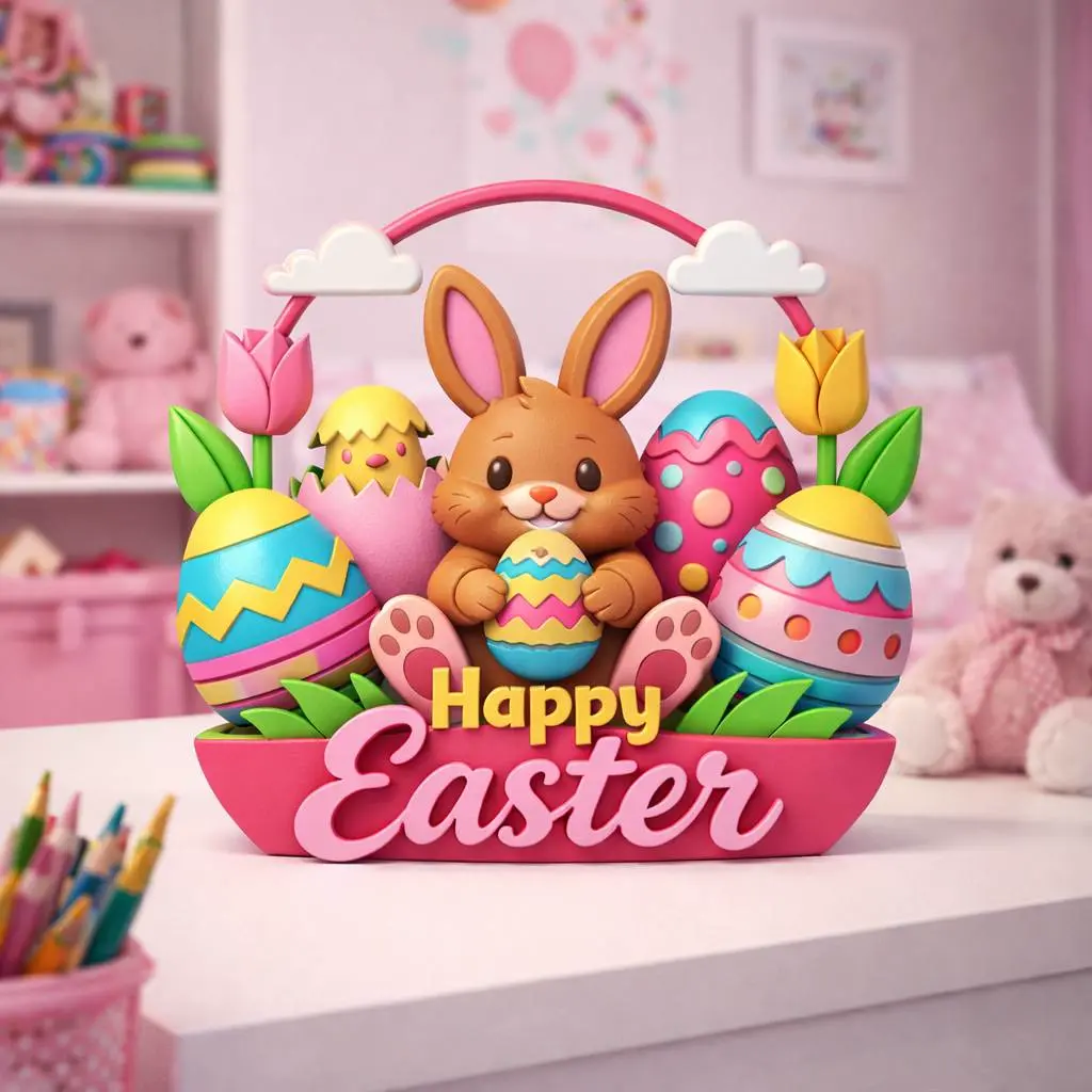 🐰 Happy Easter Bunny Decor STL File – Easter Eggs & Spring