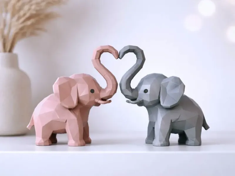 Hart Olifantenfiguur | Low Poly Liefdesolifanten Decor