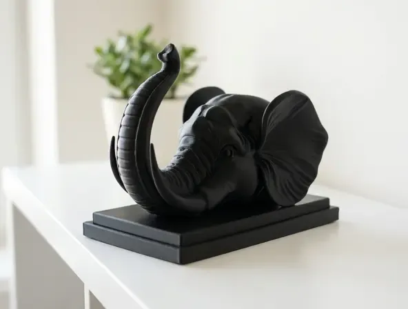 Elephant Bust Sculpture with Raised Trunk