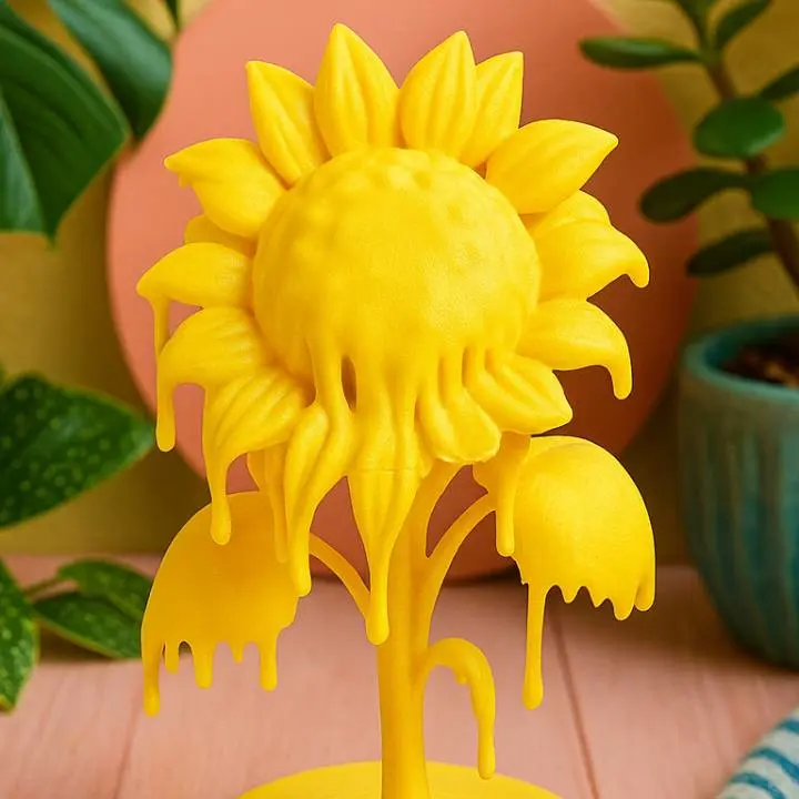 Melted Yellow Sunflower Surreal Botanical Sculpture