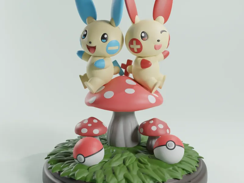 Plusle and Minun on mushroom