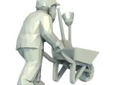 Man Pushing Wheelbarrow Low Poly-3