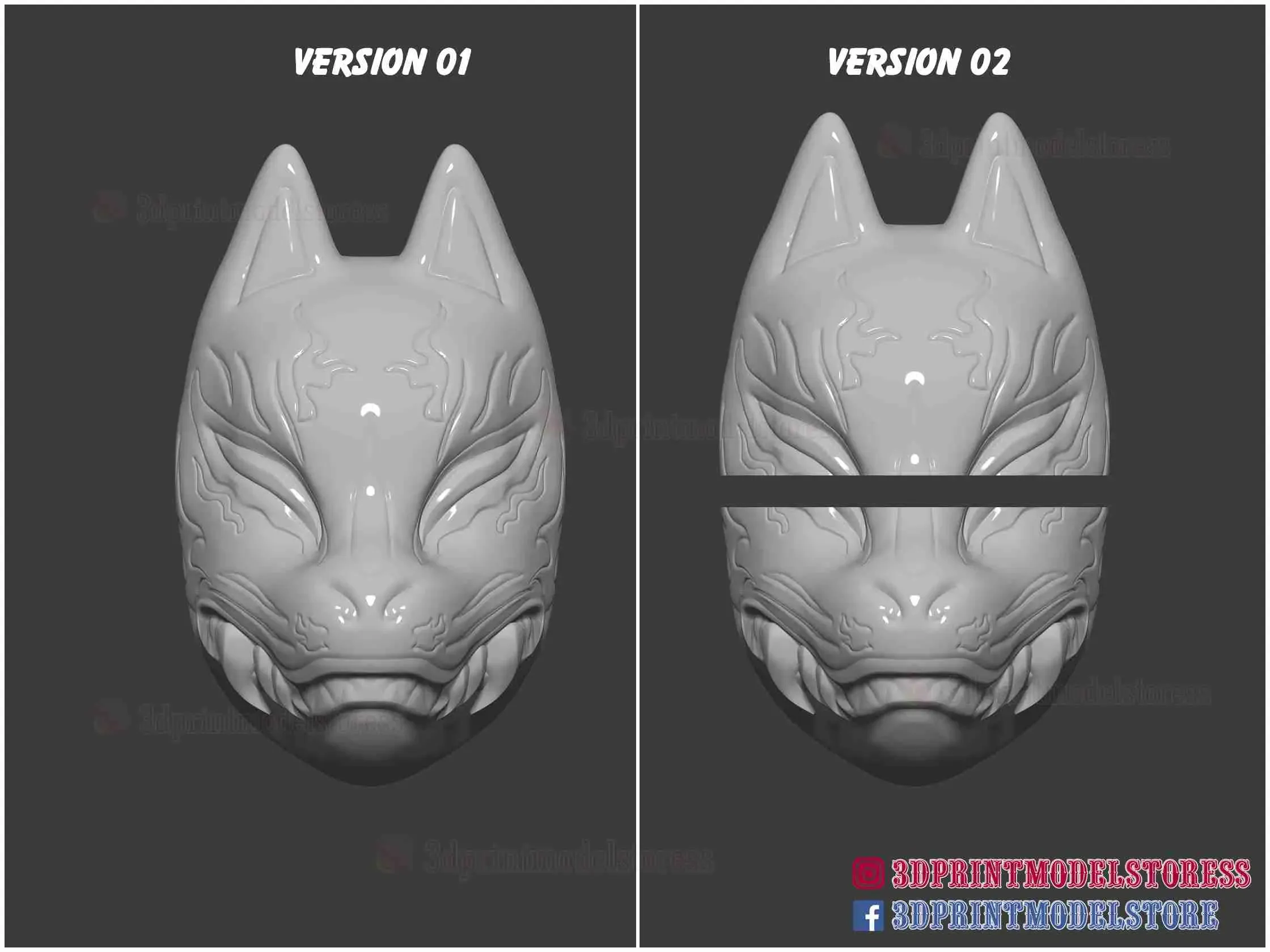 Japanese Kitsune Fox Mask - Oni Samurai Cosplay
