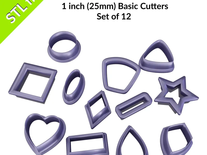Basic clay cutters, 25mm (1") size, twelve shapes