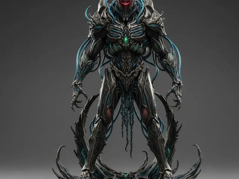 highly detailed sci-fi alien/biomechanical warrior statue