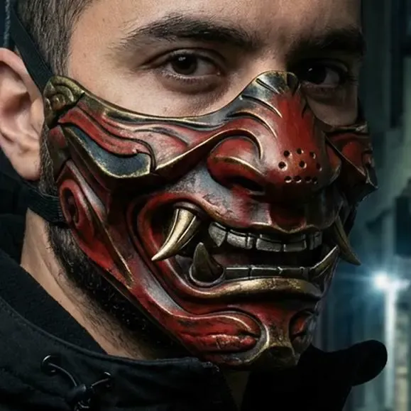 Japanese Oni Half Mask | Samurai Cosplay Prop | Wearable Dem