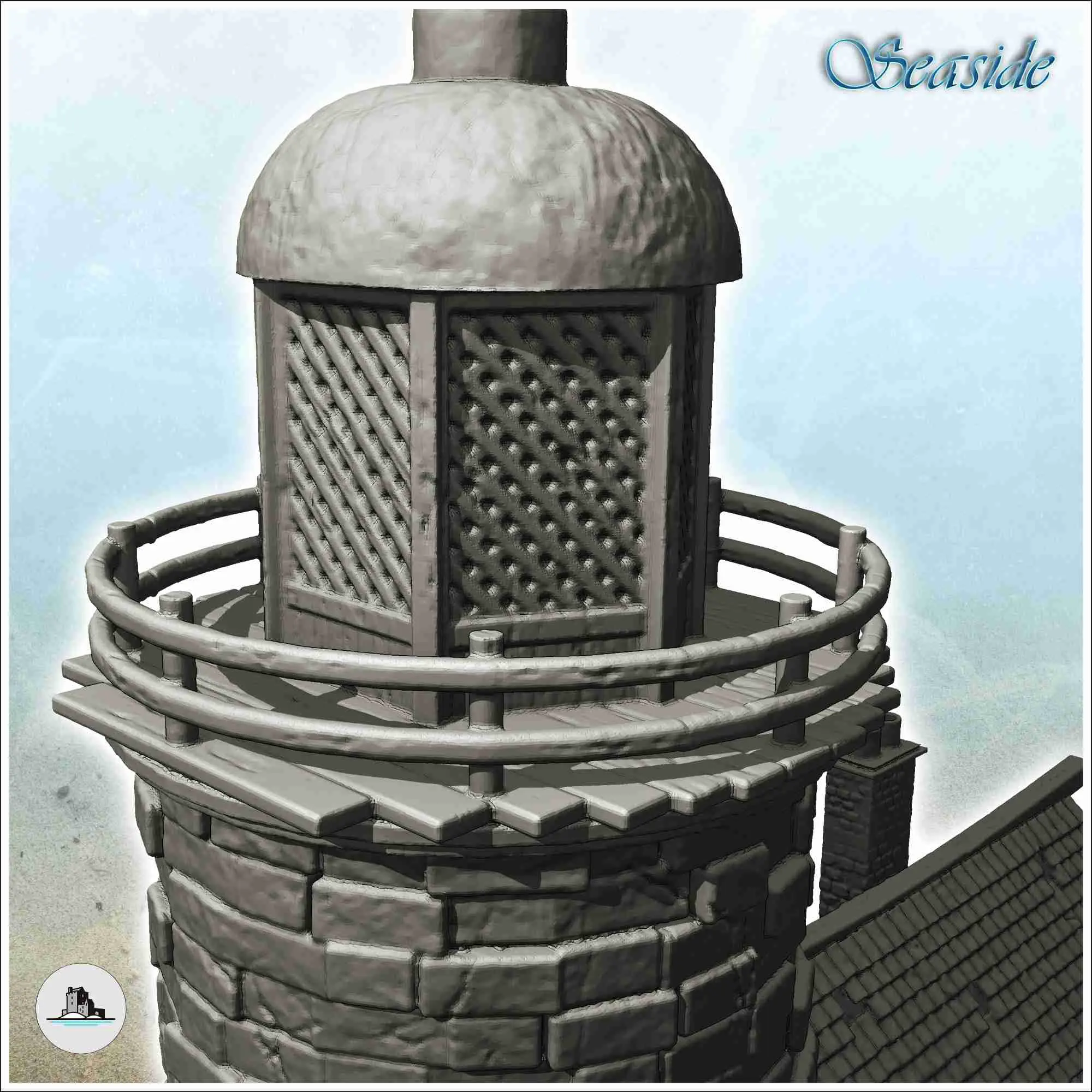 Faro medieval en isla con pontón de madera (10) - sce