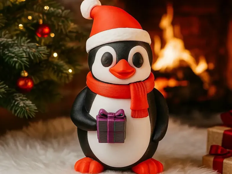 Festive Santa Penguin Figurine for Christmas Decor