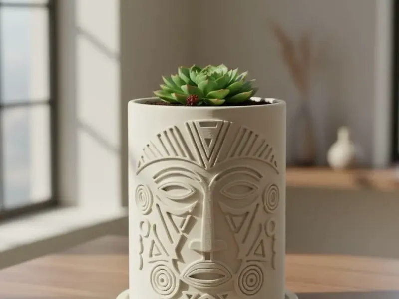 Tribal Mask Cylindrical Planter
