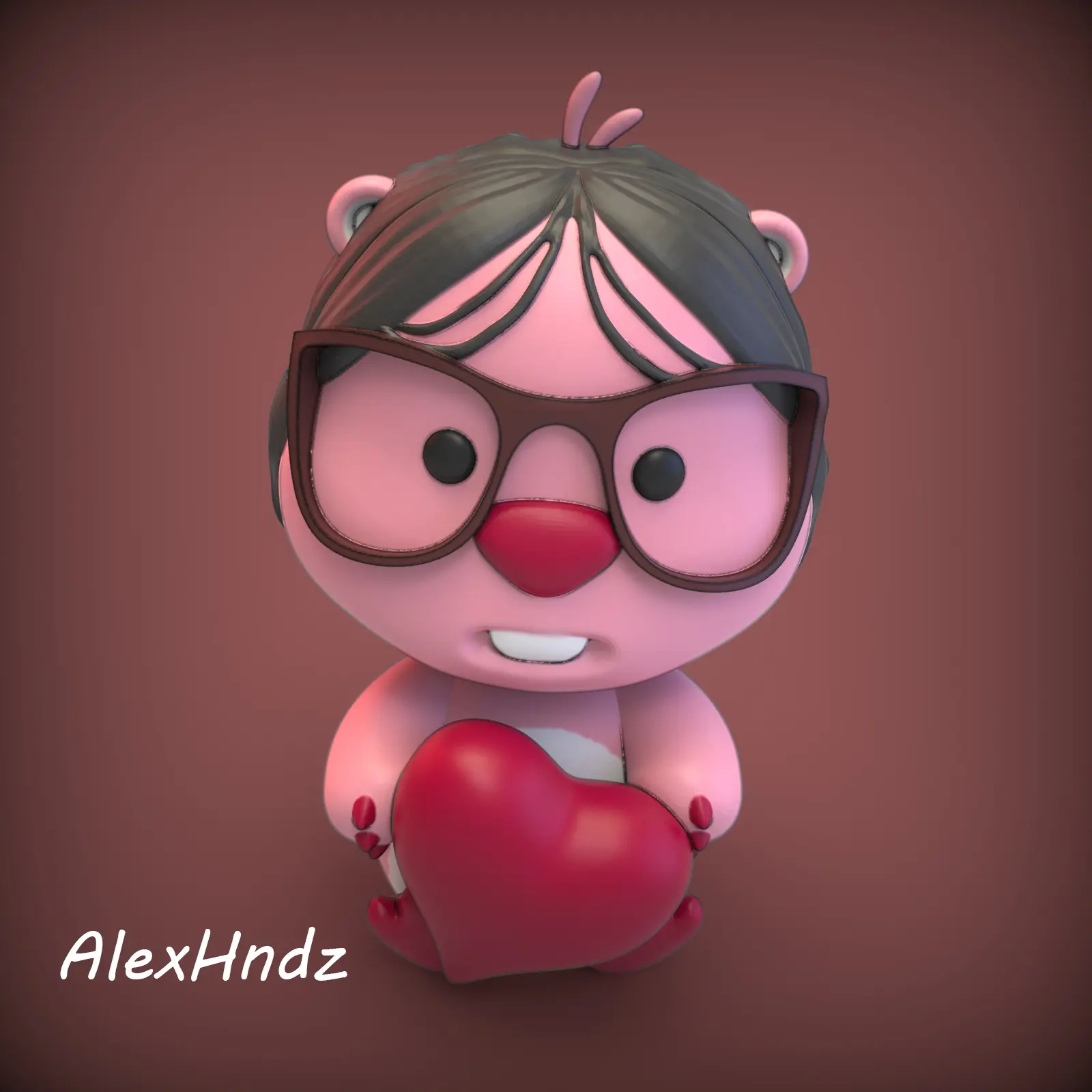 MEME URSINHO DE PELUCHE COR-DE-ROSA COM ÓCULOS SÃO VALENTIM (LOOPY, BEAVER)
