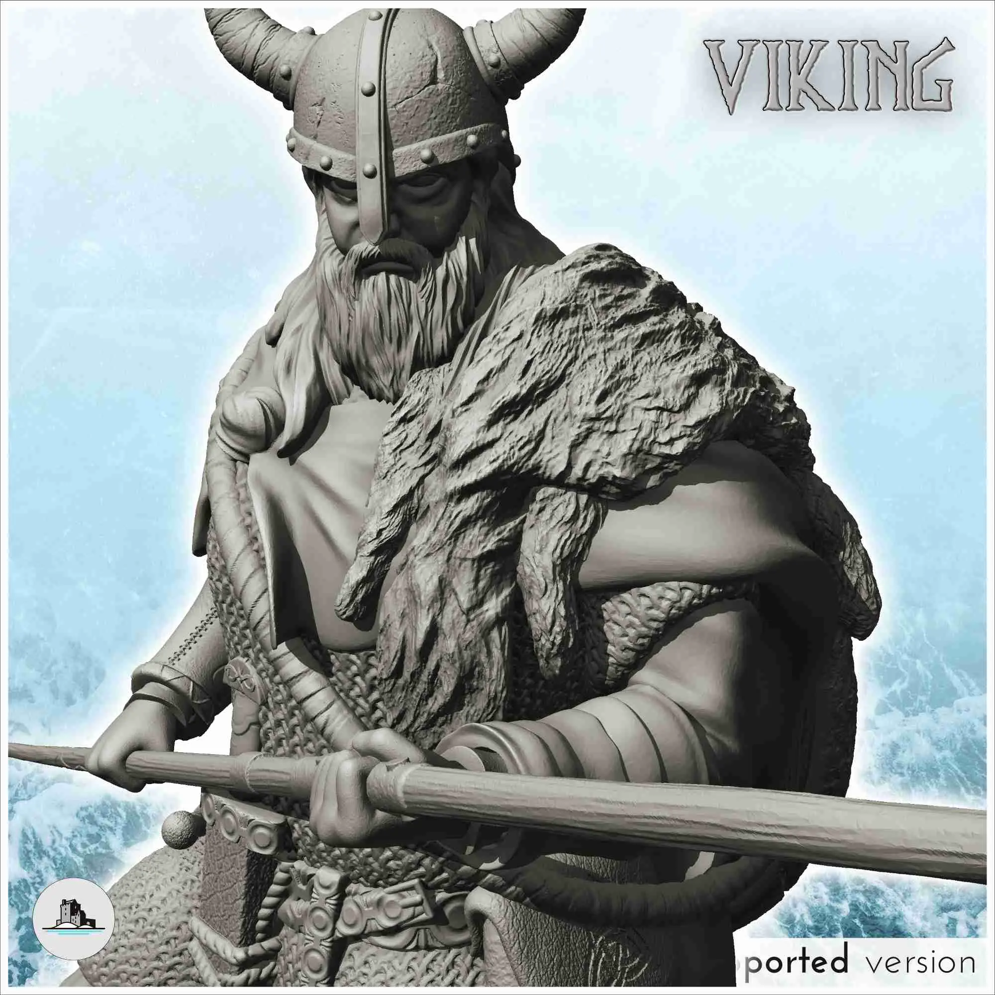 Viking warrior with horned helmet and spear (15) - scenery m