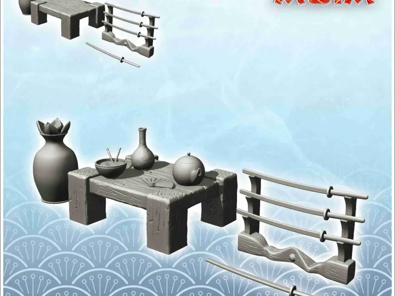Set de mobilier interior japonez cu katanas (7) - asiatic