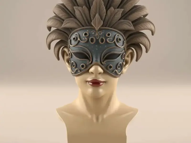 Elegante gefiederte Maskenbüste STL