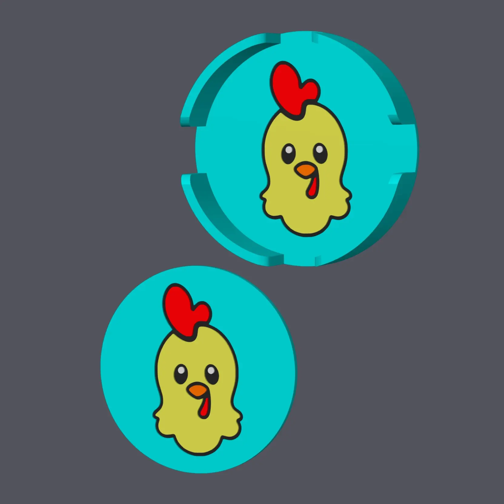 Rooster Head - Farm Animals - Round Coaster with holder