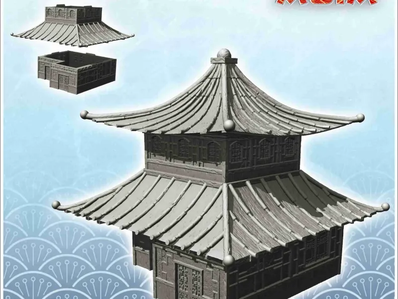 Asian building with double roof and floor (23) - scenery ter