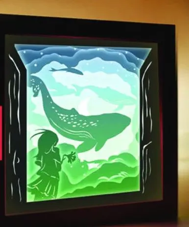Whale and Girl Holding Flowers light box