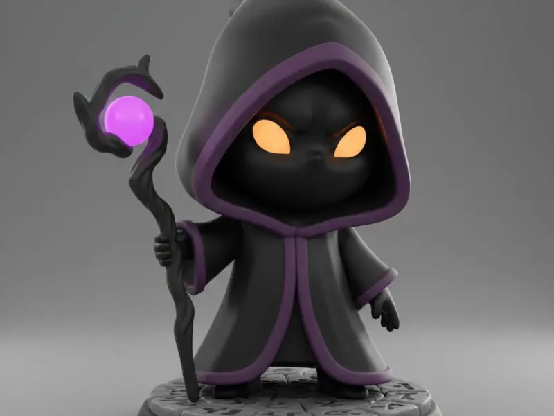 Chibi Dark Sorcerer – Shadow Magic Staff Mini Figurine