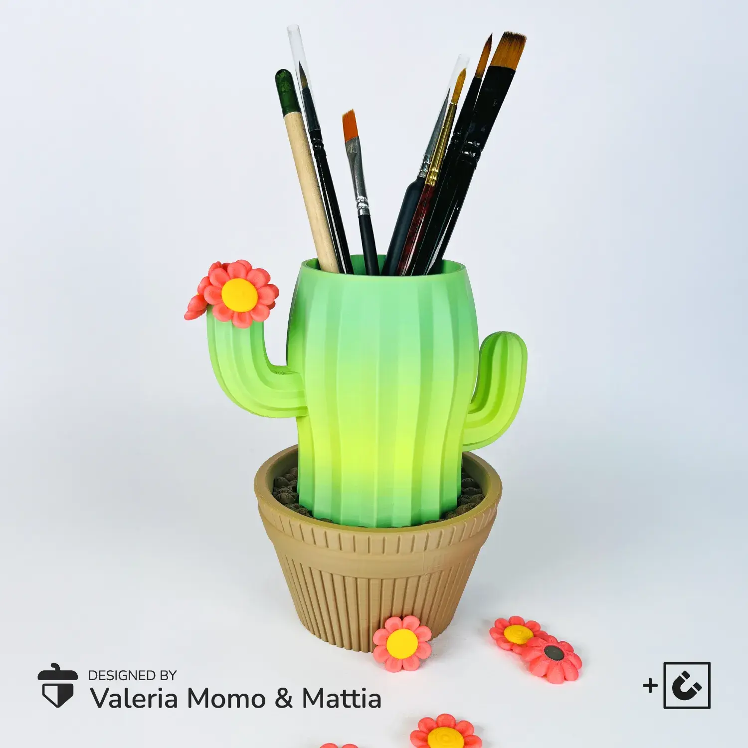 Cactus Desk Organizer, Desk, Magnetic Flowers