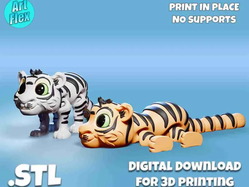 Cute Flexi Tiger Print In Place STL File