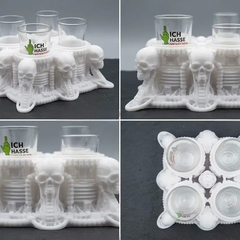 Kafatası Biyomekanik Shot Bardağı Tutucu – 4'lü Versiyon