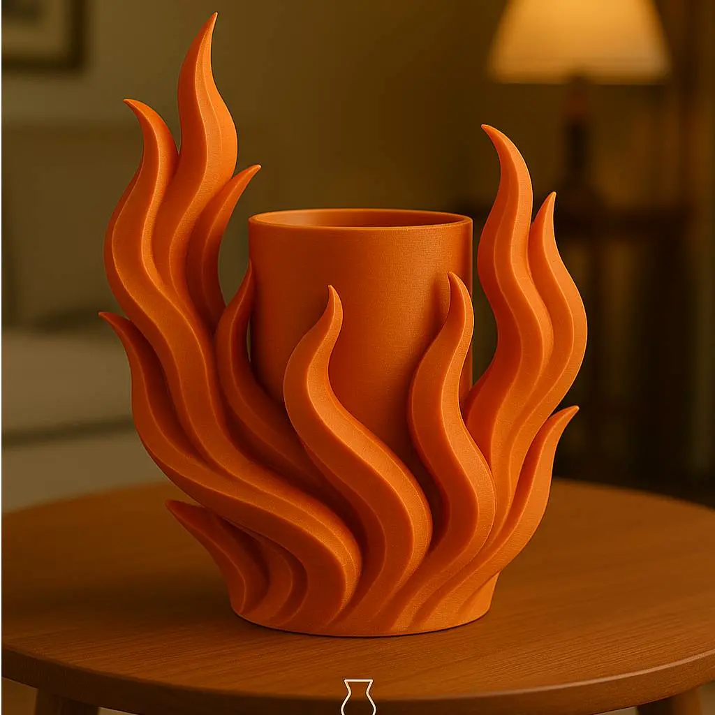 Flame Form Planter with Flowing Fire Design 3D Printable Art