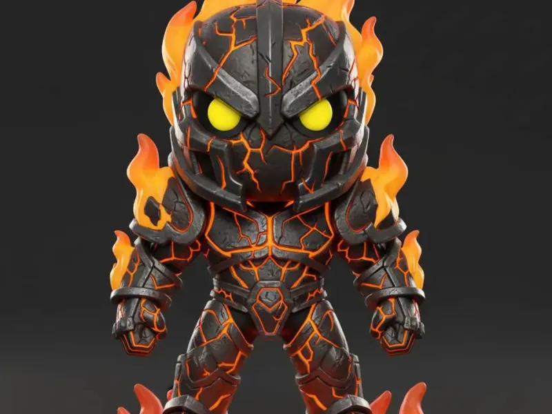 Fire Golem Chibi Figurine  Lava Elemental Fantasy Statue