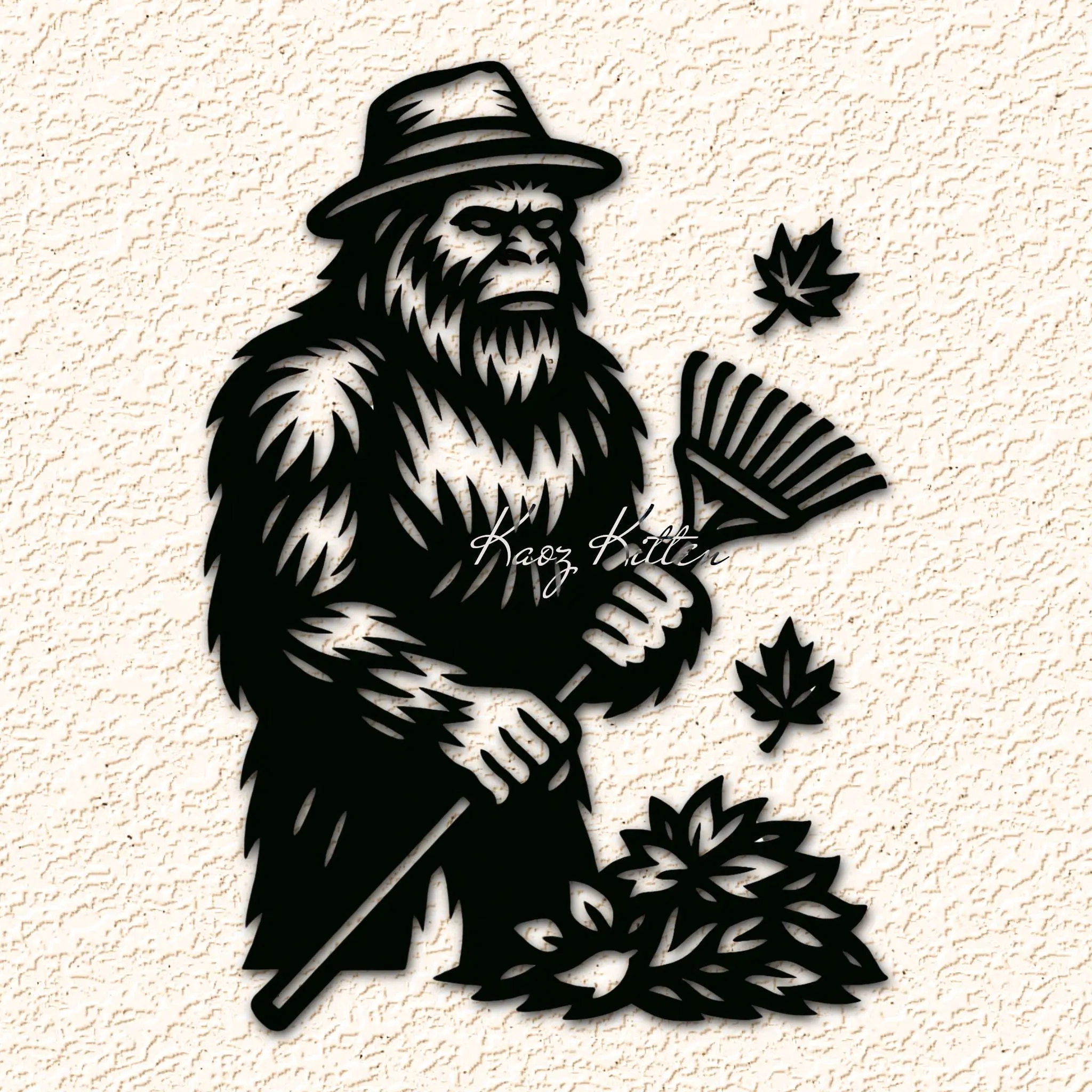 bigfoot sasquatch autumn leaves  wall art home decor