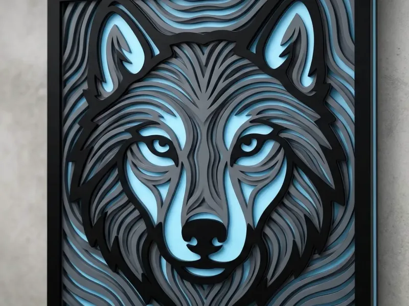 Layered Wolf Face Tri-Color Wall Art
