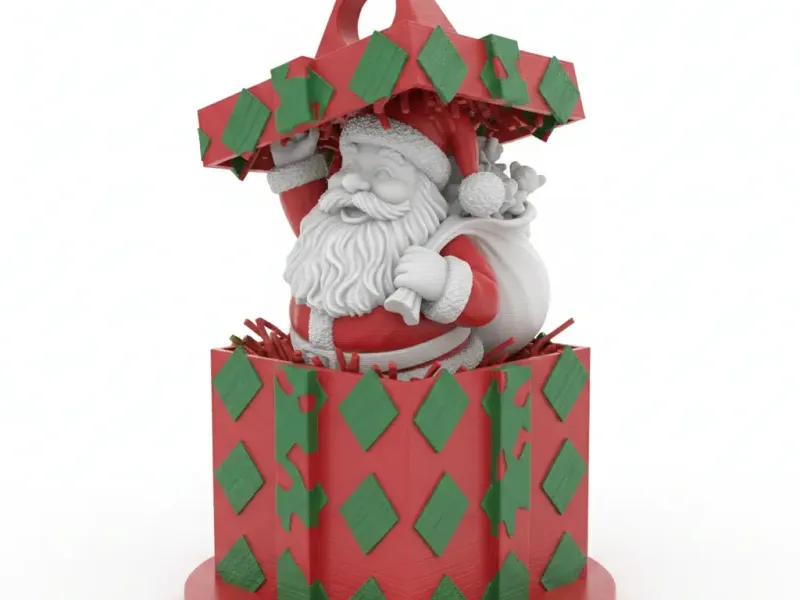 Chaveiro / Ornamento de Papai Noel Saindo da Caixa de Presente