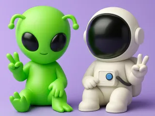 Alien y astronauta amigos