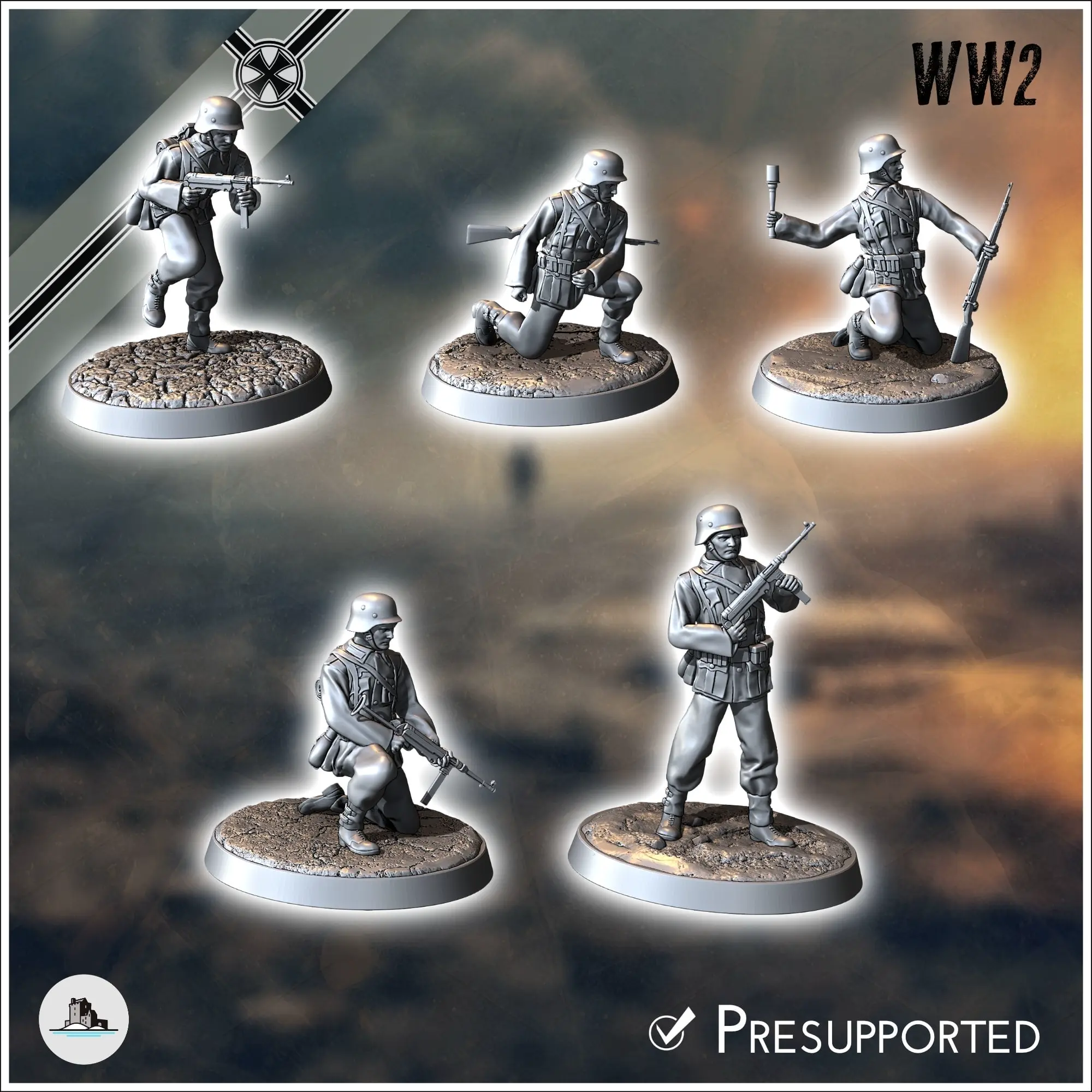 German WW2 troops pack No. 1 - ww2 miniatures tabletop scene