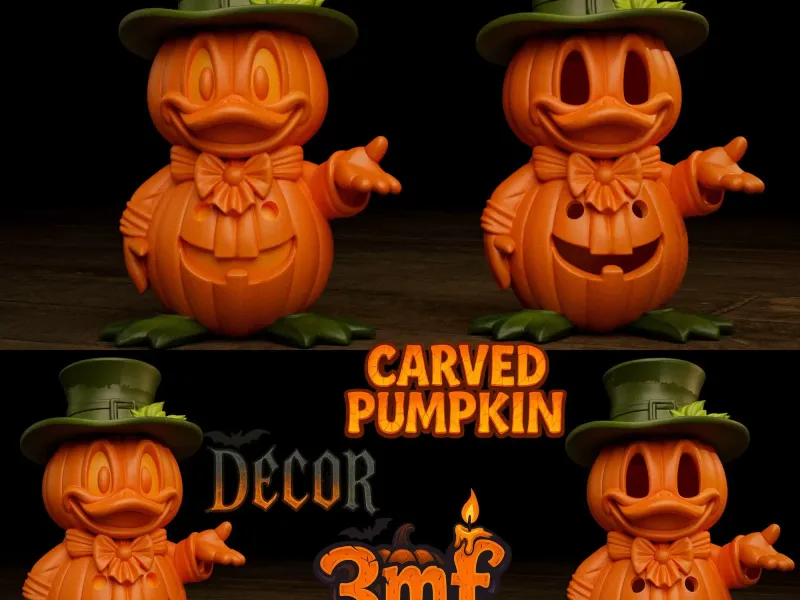 Halloween Donald Duck Kürbis – Dekor- & Schnitzversionen (3MF