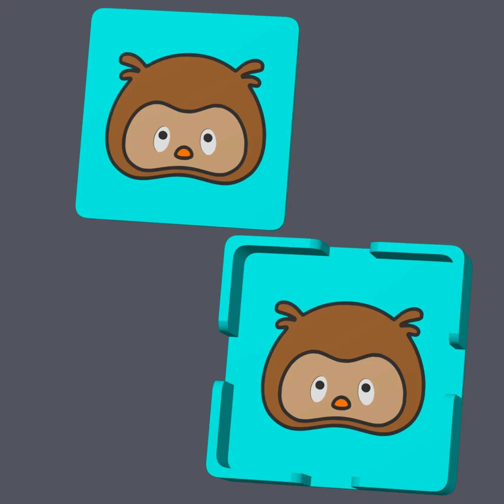 Owl Head - Farm Animals - Square Coaster with holder