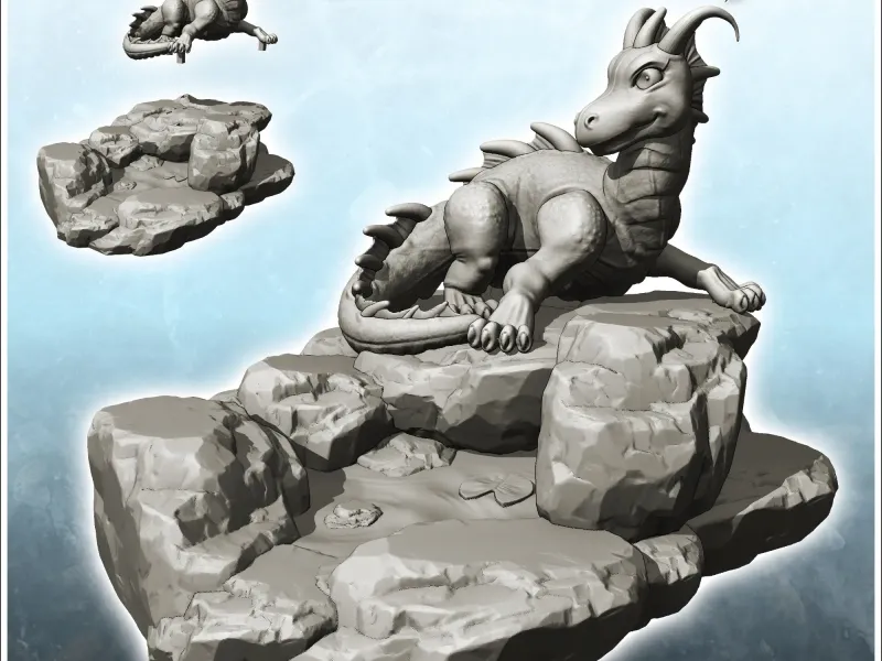 Fantasy horned dragon sitting on rocky promontory (27) - min