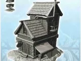 Medieval house with zinc drain pipes, canvas awning, entranc-0