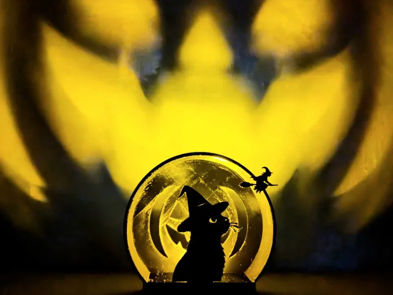 Lampada con candela led Halloween Gatto nero e Strega