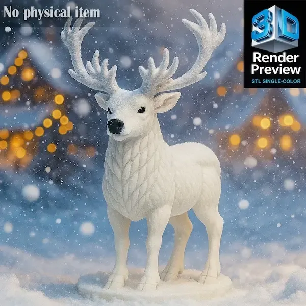 Winter Reindeer Figurine STL | White Deer with Antlers | Sin