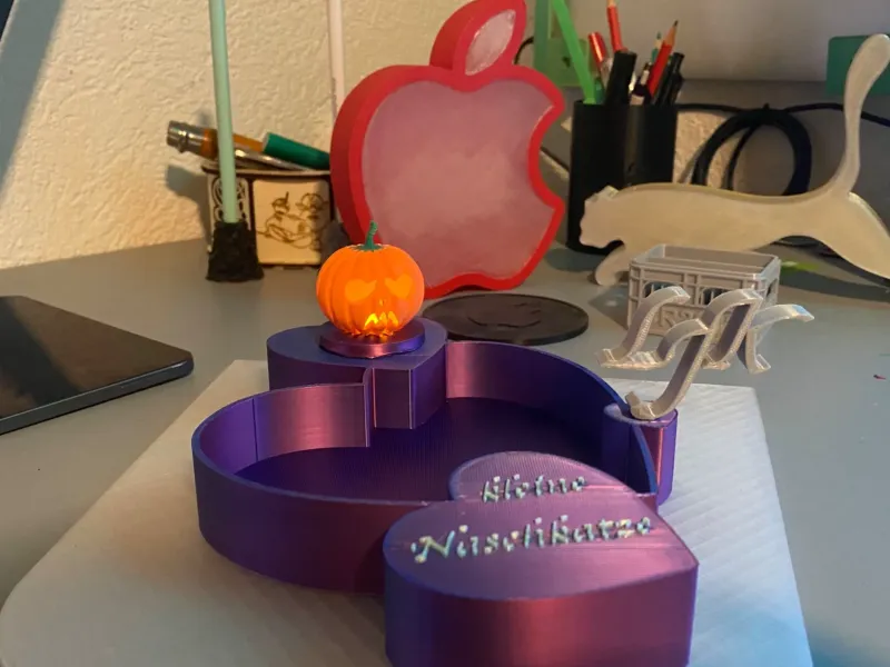 Herzschale mit Kürbis Teelicht und Initialen austauschbar