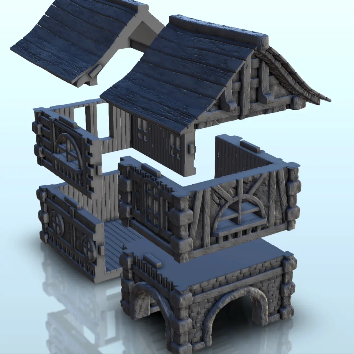 Medieval house in wood and stone with vaulted passage (6) -