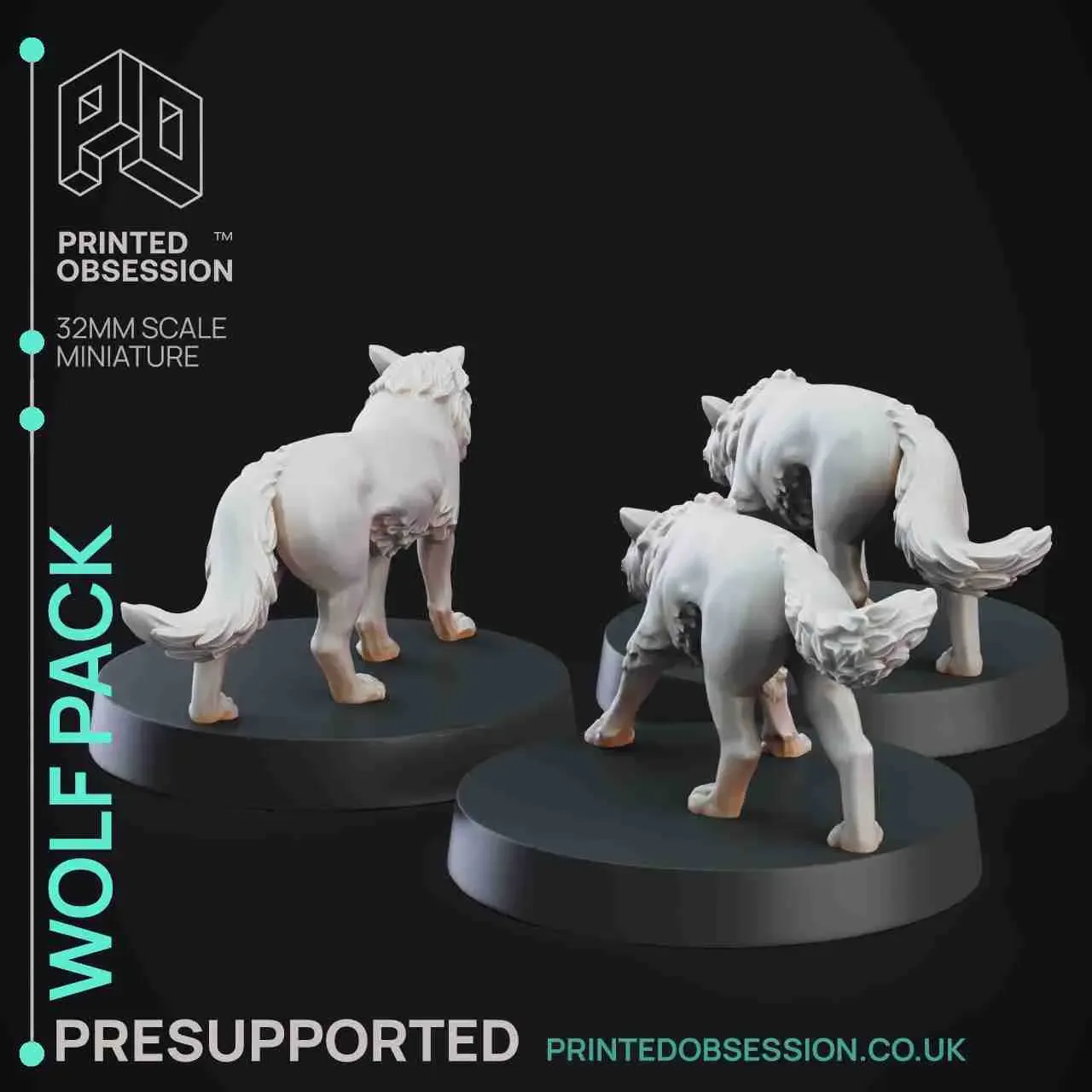 Wolf Pack - 3 Wolves - PRESUPPORTED - 32mm Scale