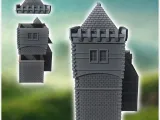 Large medieval half-timbered building with stone tower and t-2