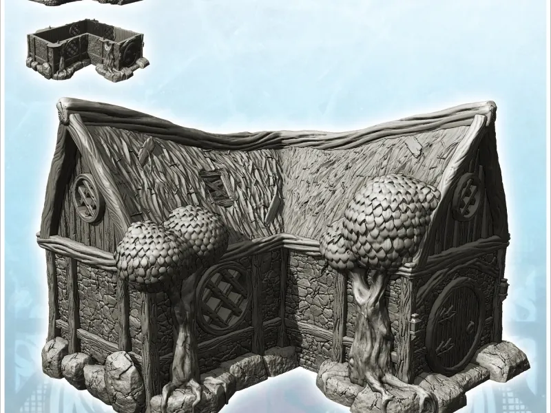 Medieval house with thatched roof and round door (25) - mini