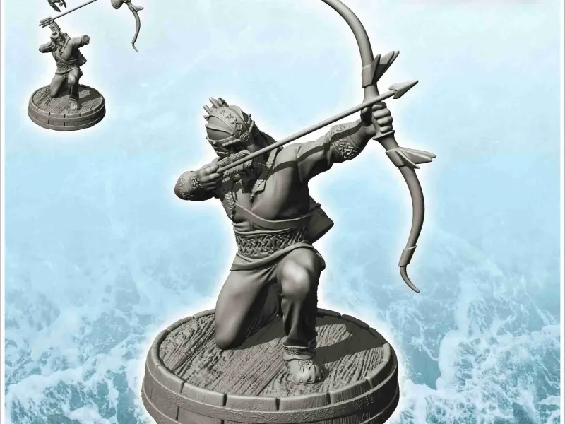 Sitzender Wikinger Bogenschütze mit Metallhelm (17) - Szenerie mediev