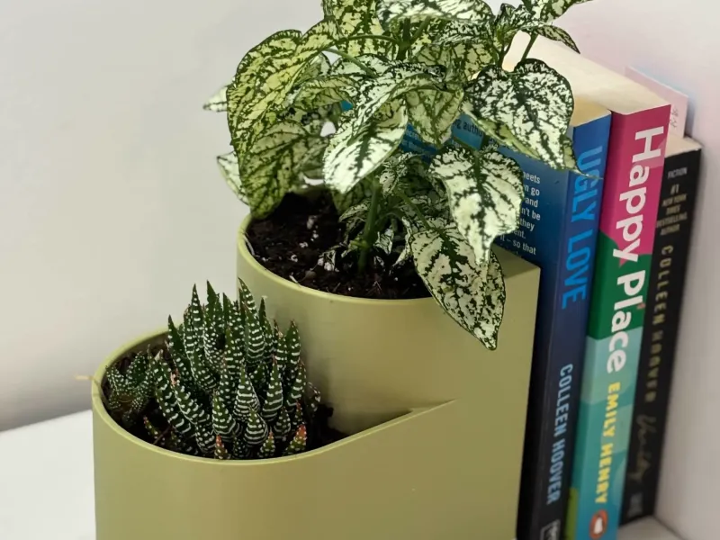 Double Plant Bookend Planter – Modular Design with Water Res