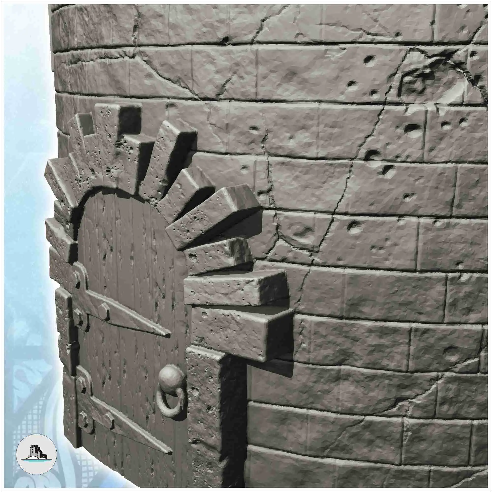 Gran atalaya medieval redonda de piedra con puerta de madera (9) -