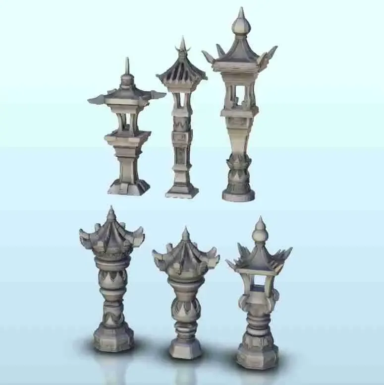 Set of six Chinese scuplt lamps 2 - Japan China Korea Vietna